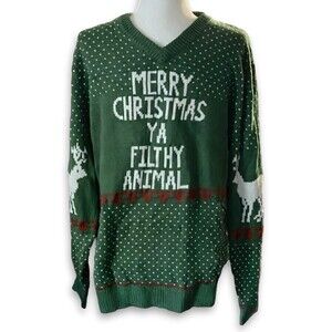 Home Alone Movie Wool Blend Sweater Green XL "Merry Christmas Ya Filthy Animal”